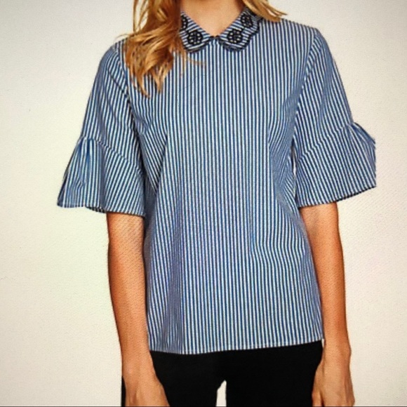 CeCe Tops - CeCe Embroidered Collar 3/4 Sleeve Blouse, Size S